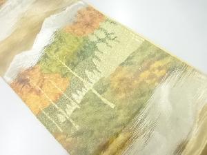 アンティーク 山並に樹木模様織出し袋帯(材料)